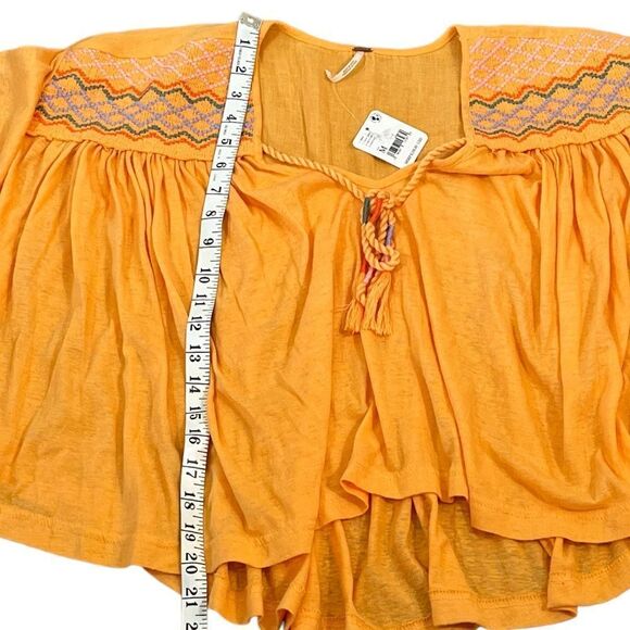 Free People Women’s Market Embroidered V-Neck Top Orange, Size M, NWT - Picture 10 of 13
